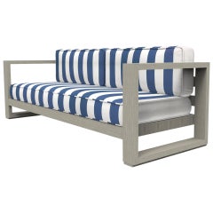 Brixton Teak Sofa 'Grade A': Wire Brushed Weathered Gray, Cabana Regatta