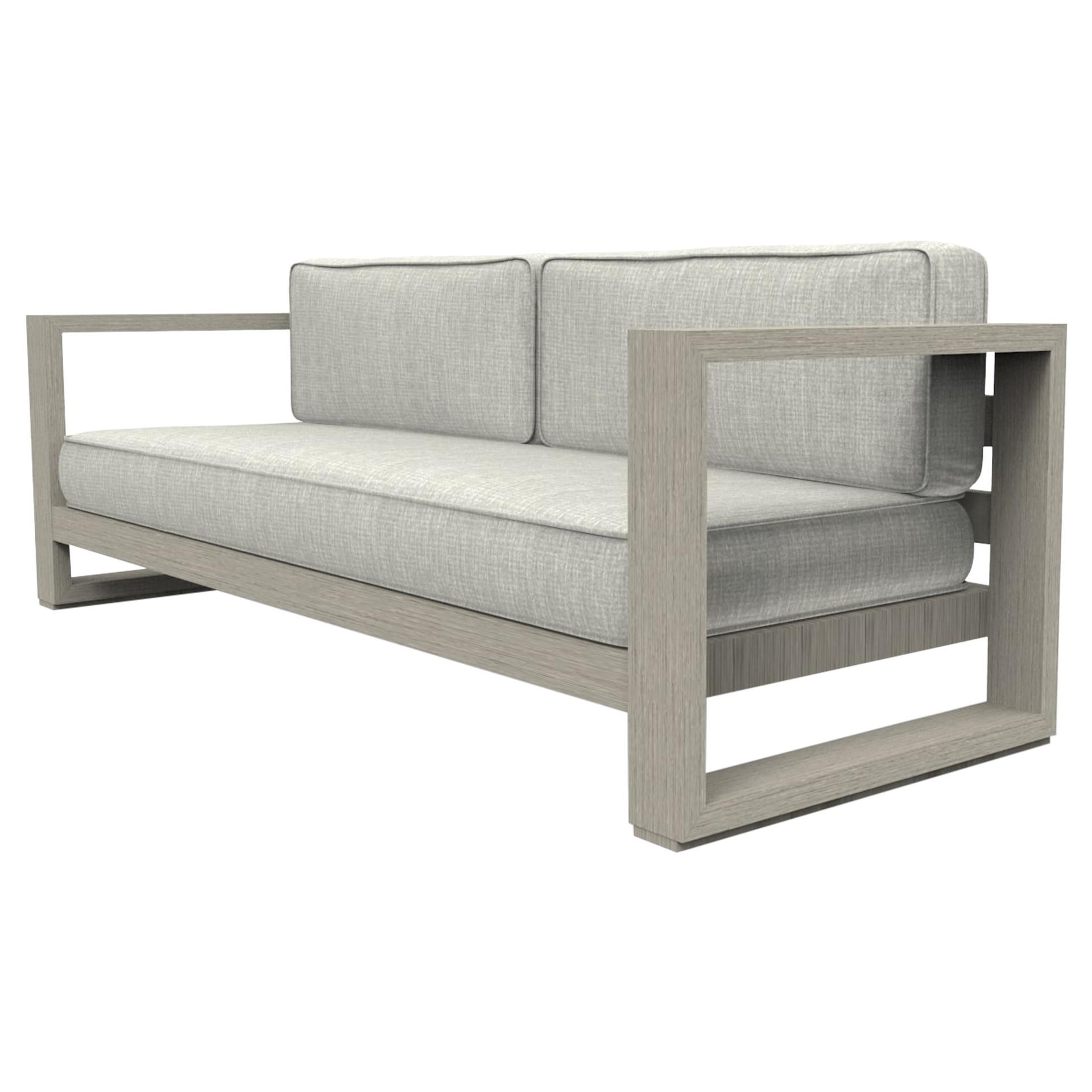 Brixton Teak Sofa 'Grade A': Wire Brushed Weathered Gray, Canvas Granite For Sale