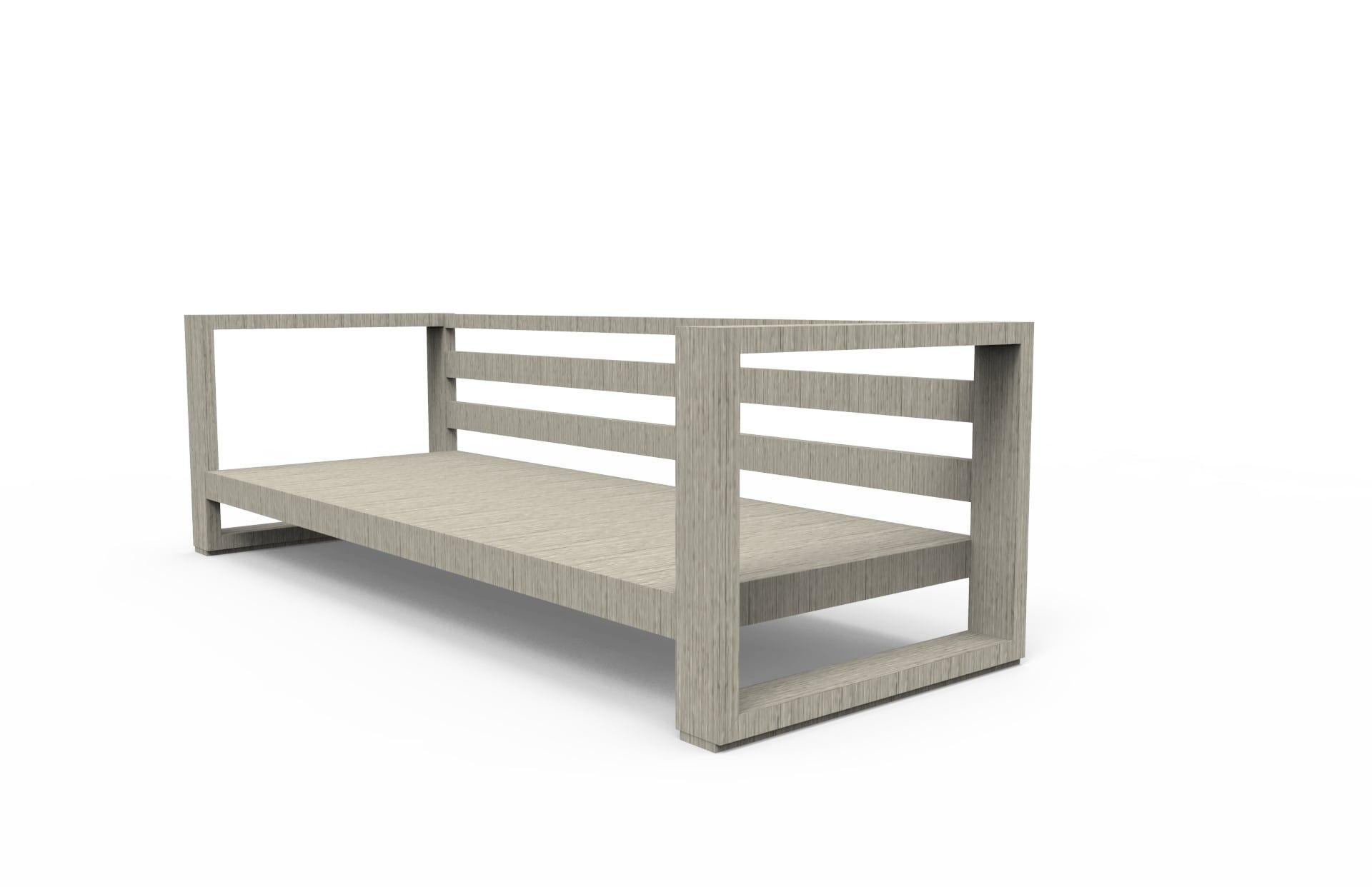 Hand-Crafted Brixton Teak Sofa 'Grade A': Wire Brushed Weathered Gray, Canvas Natural For Sale