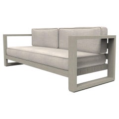 Brixton Teak Sofa 'Grade A': Wire Brushed Weathered Gray, Cast Silver