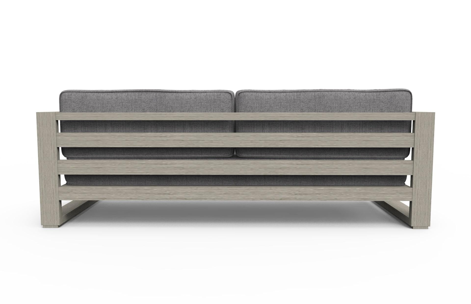 Modern Brixton Teak Sofa 'Grade A': Wire Brushed Weathered Gray, Cast Slate For Sale