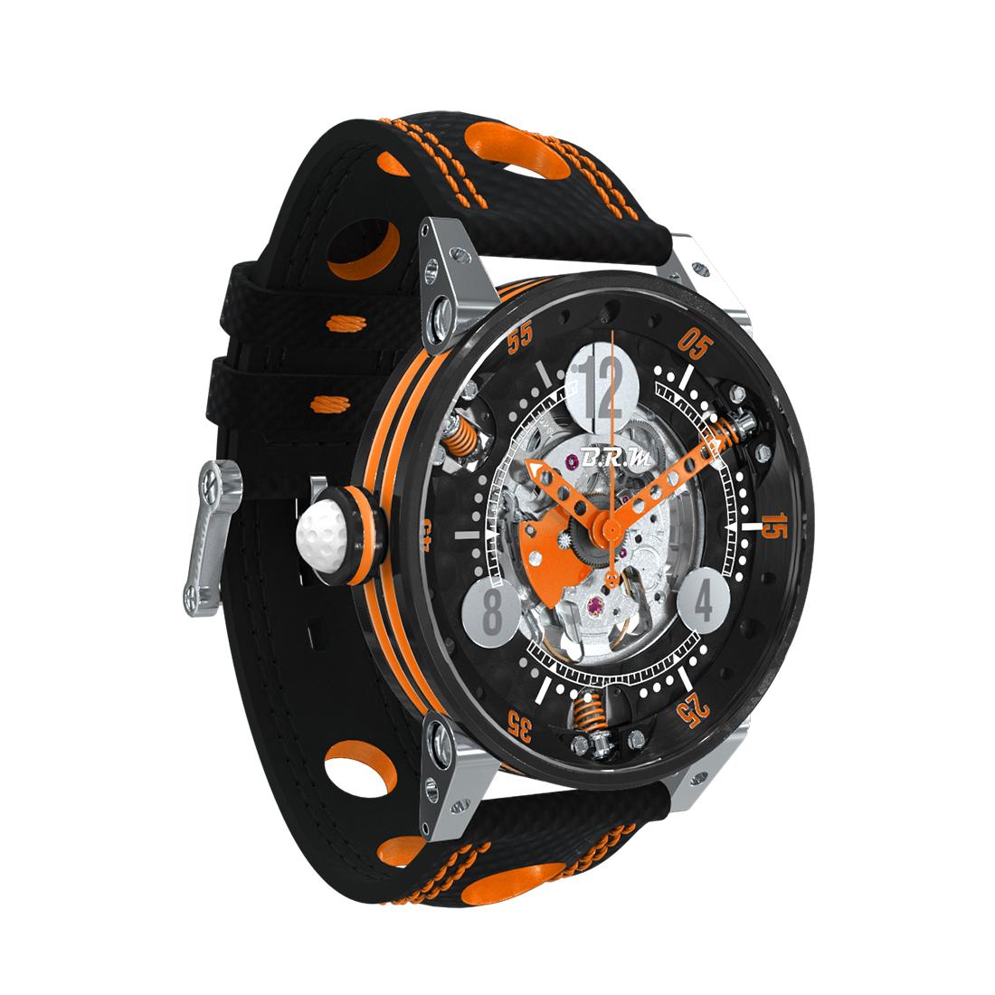 BRM Montre automatique anti-chocs en acier inoxydable Skeleton pour hommes Golfeurs