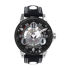BRM Stainless Steel Black Automatic Racing Watch Black Leather Strap