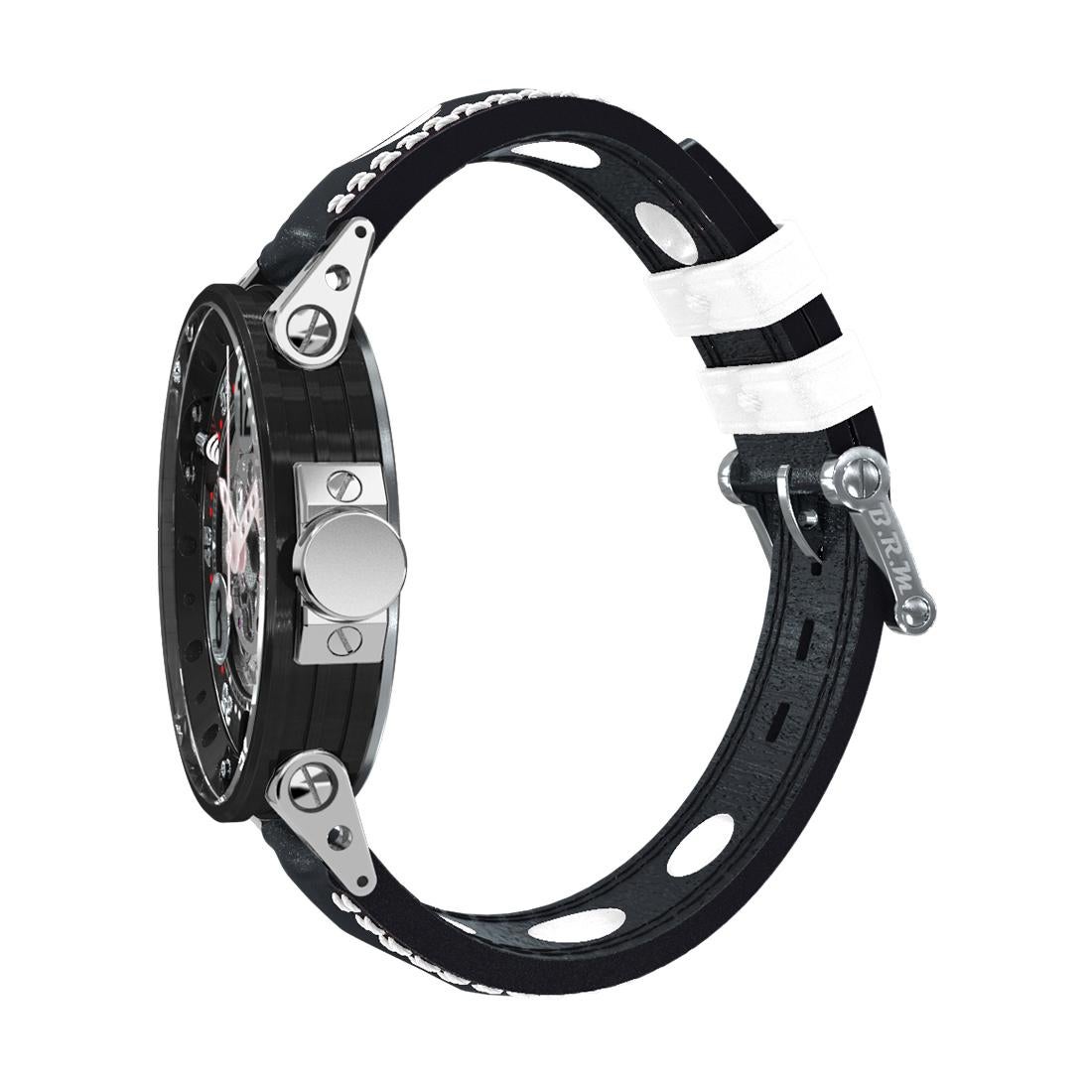 BRM Stainless Steel Black Automatic Racing Watch Black Leather Strap Neuf - En vente à Magny En Vexin, FR