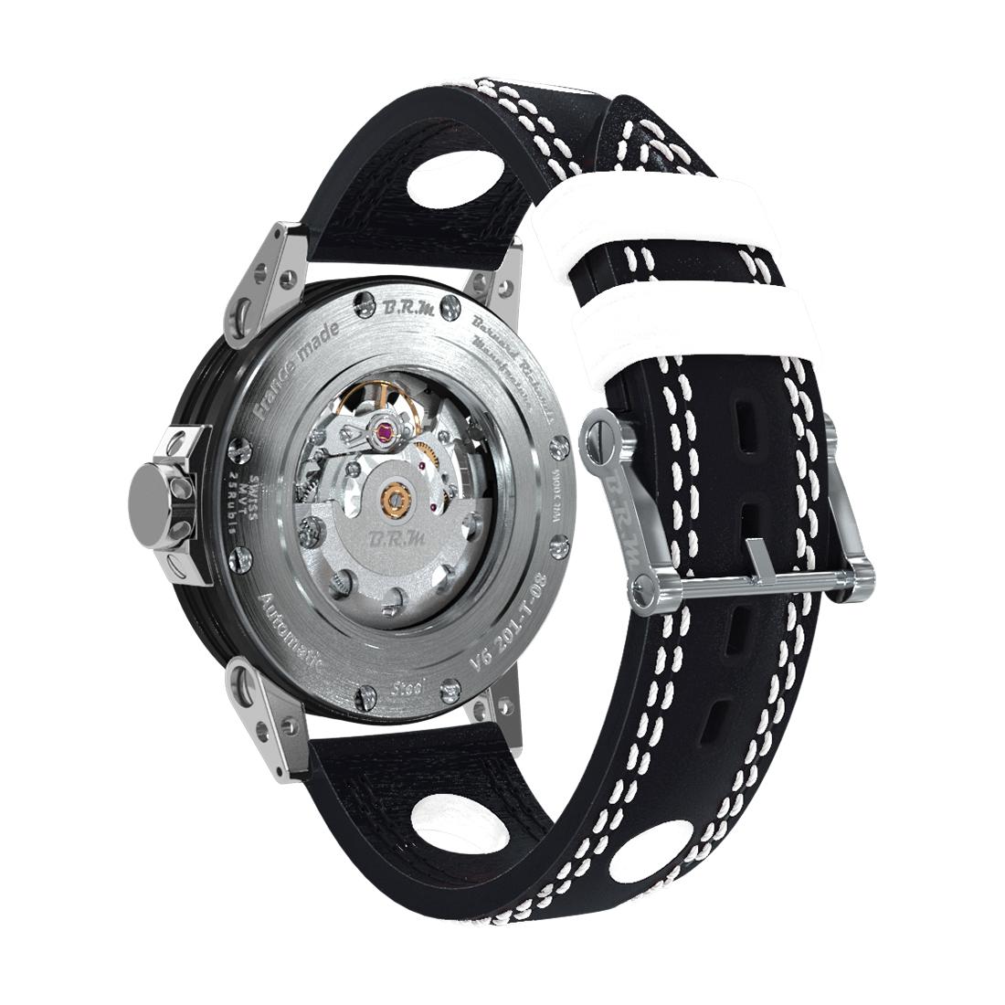 BRM Stainless Steel Black Automatic Racing Watch Black Leather Strap Unisexe en vente