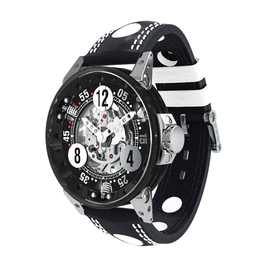 BRM Stainless Steel Black Automatic Racing Watch Black Leather Strap en vente