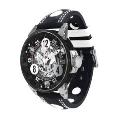 BRM Stainless Steel Black Automatic Racing Watch Black Leather Strap