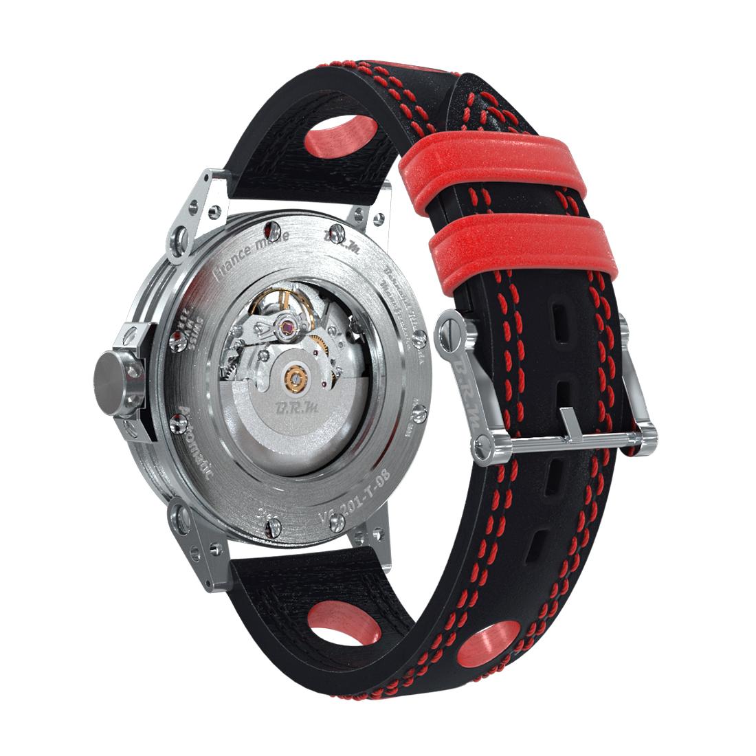 BRM Montre automatique rouge en acier inoxydable avec bracelet en cuir absorbé Neuf - En vente à Magny En Vexin, FR