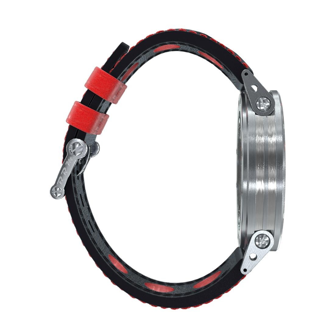 BRM Montre automatique rouge en acier inoxydable avec bracelet en cuir absorbé Unisexe en vente