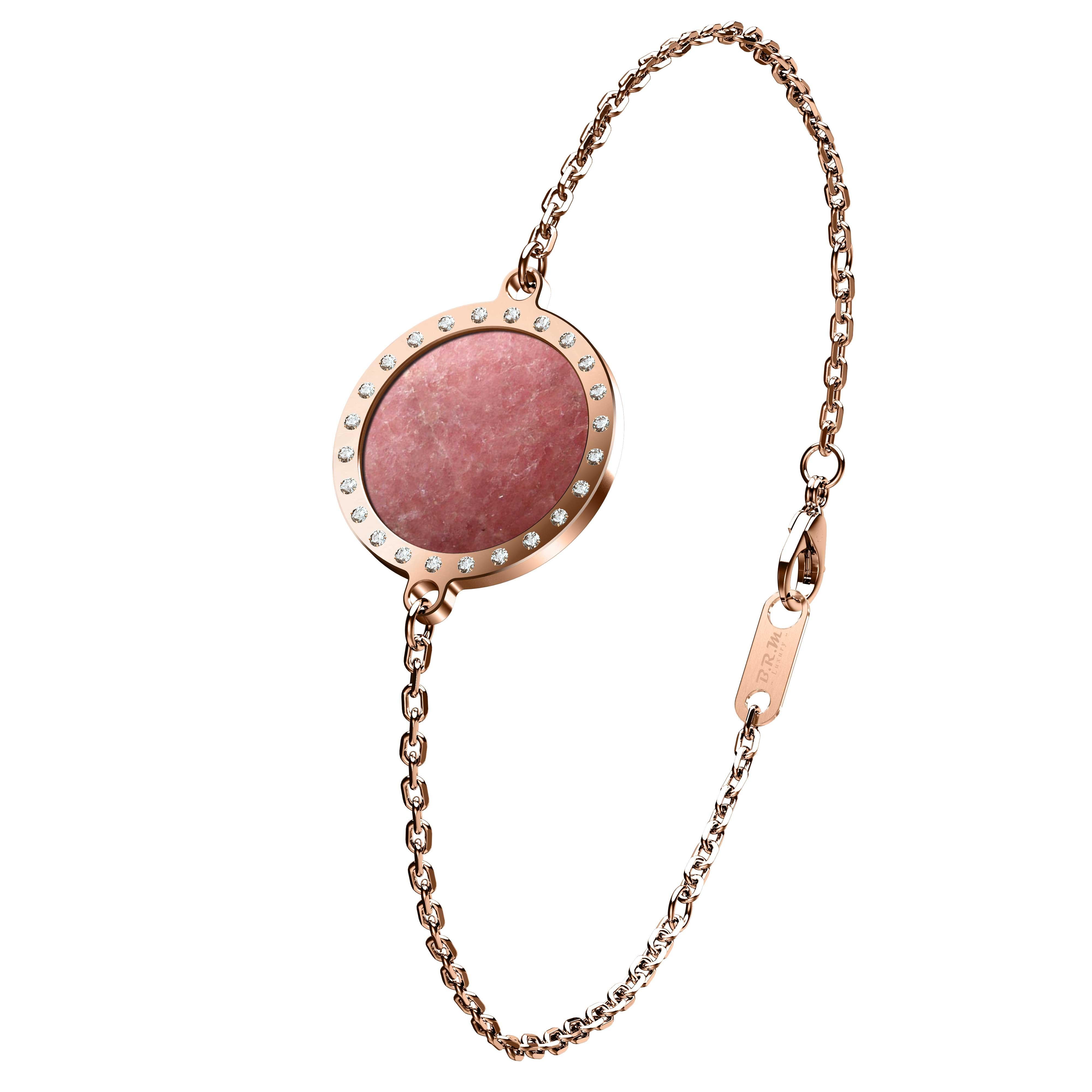 BRM Anneau Bracelet Infinity 18K Rose Gold, Diamonds and Rhodonite Stone For Sale