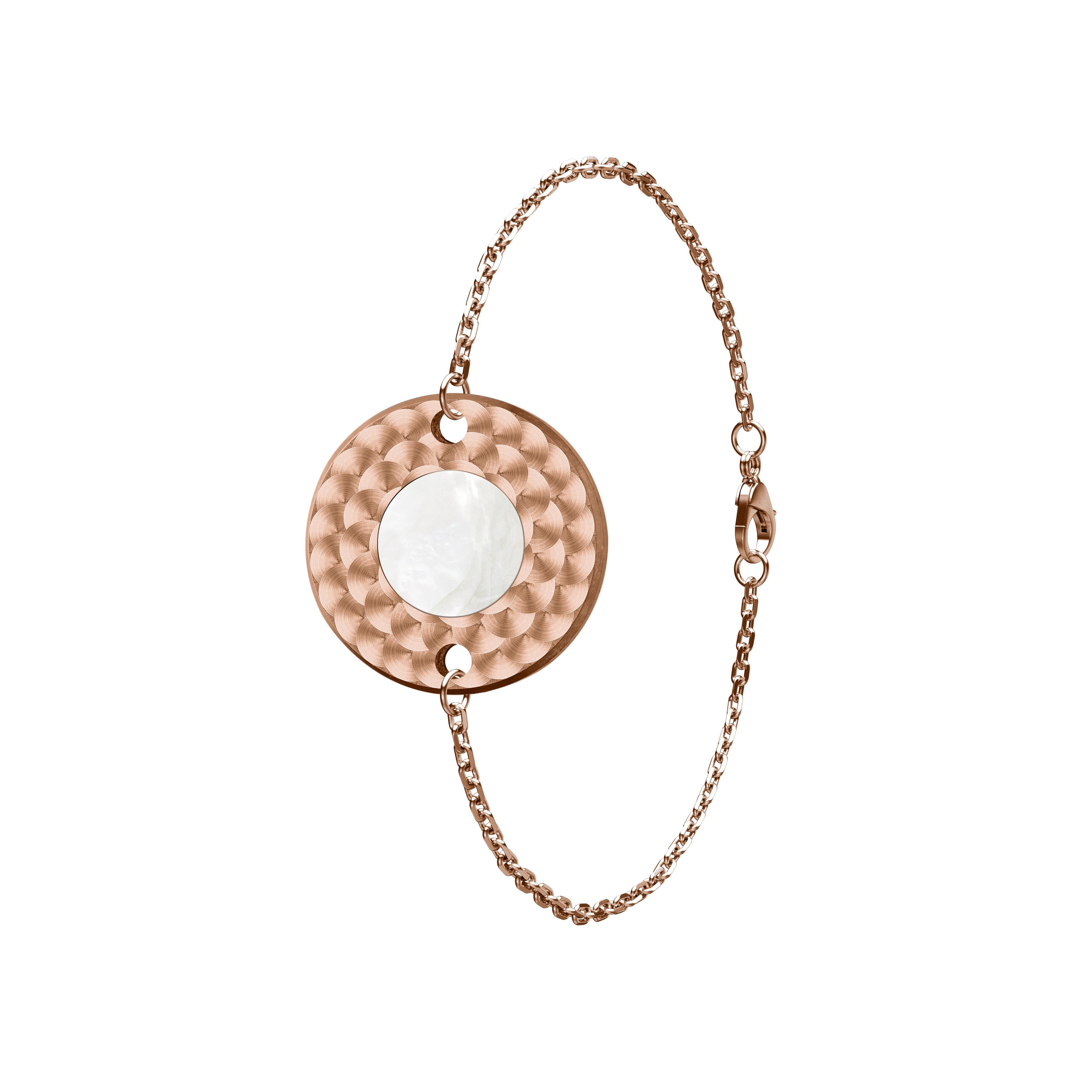 B.R.M Dolce Vita Twice (2 in 1) 18 carats rose gold reversible bracelet is an exquisite work of art. It can be worn in two ways. It comes with Tiger’s eye on one side, and adorned with mother of pearl, a symbol of serenity on the other side. 

The