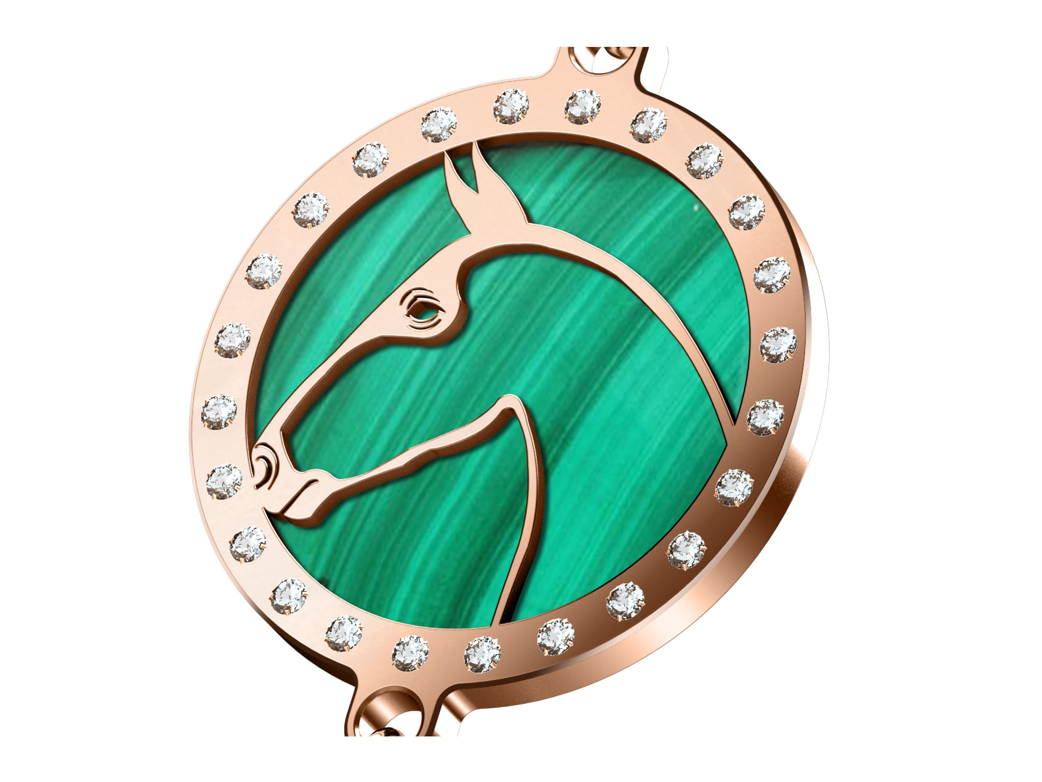 Moderne Bracelet équus BRM en or rose 18 carats, diamants et malachite en vente