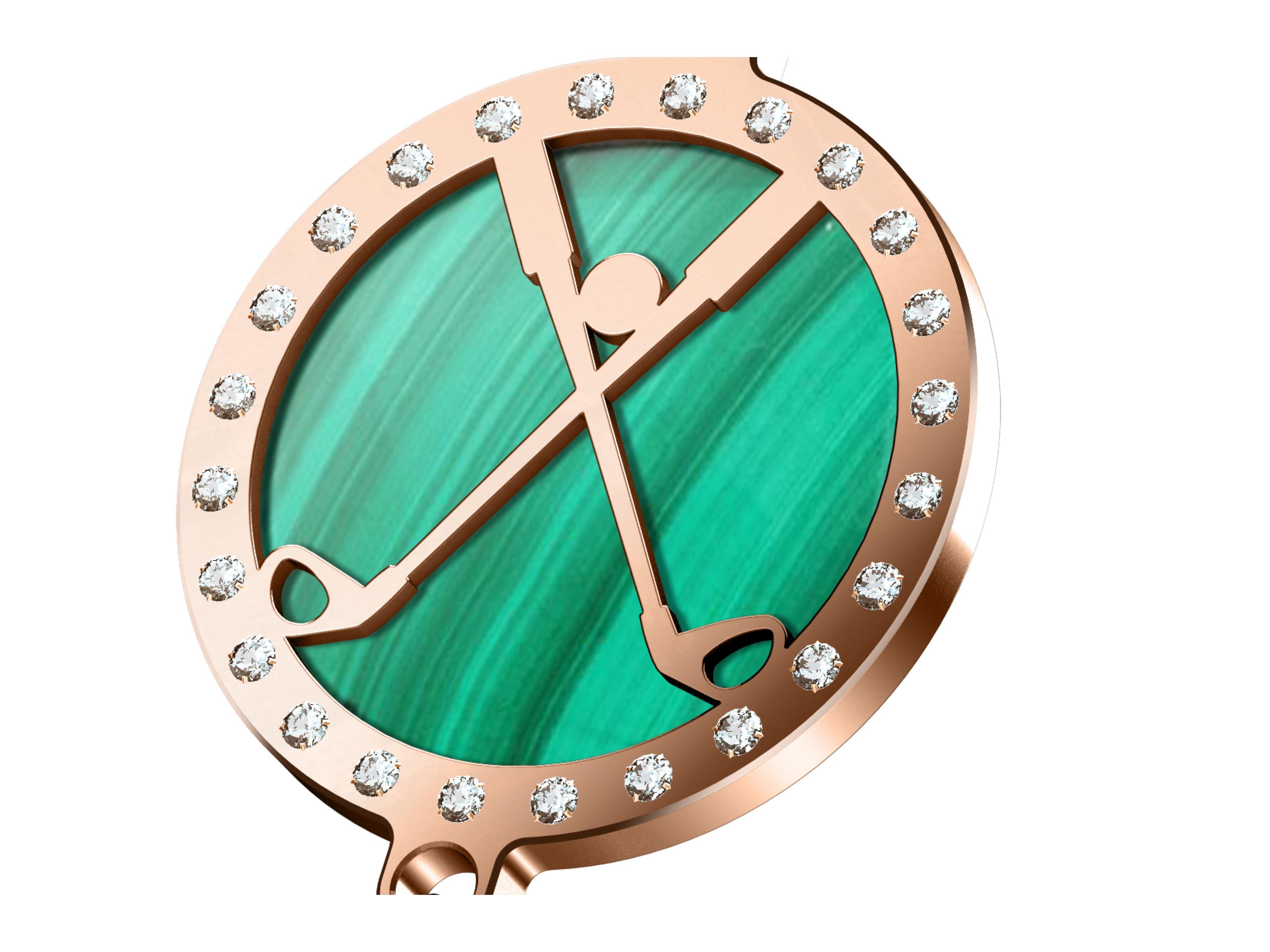 Moderne Bracelet de golf BRM en or rose 18 carats, diamants et malachite en vente