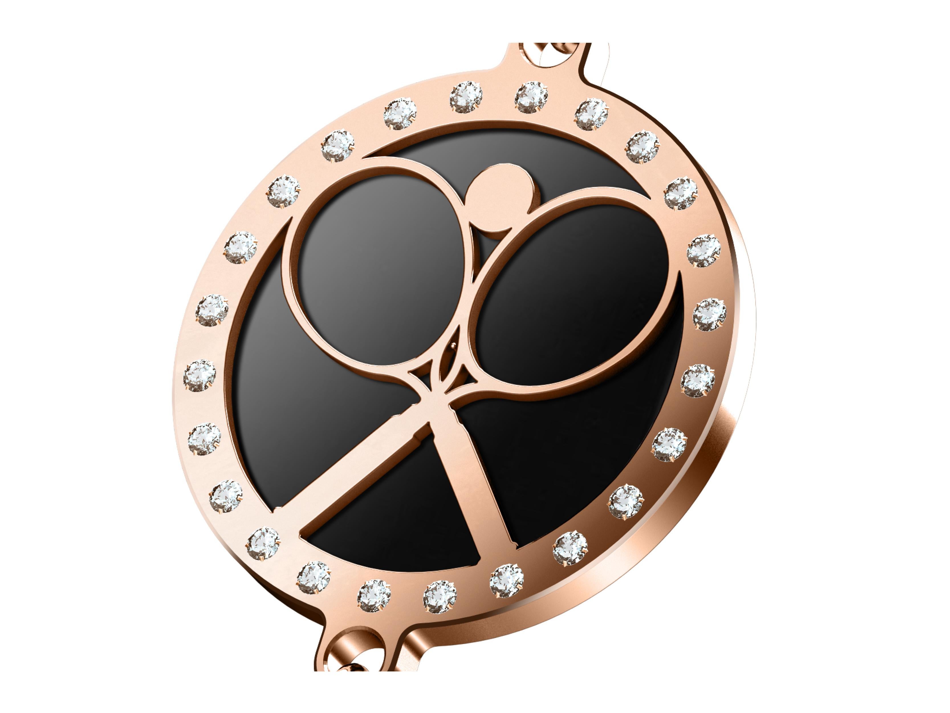 Moderne Bracelet tennis BRM en or rose 18 carats, diamants et pierre d'onyx en vente