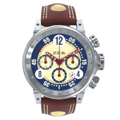 BRM Vintage-Look Stainless Steel Automatic Chronograph Burgundy Leather Strap
