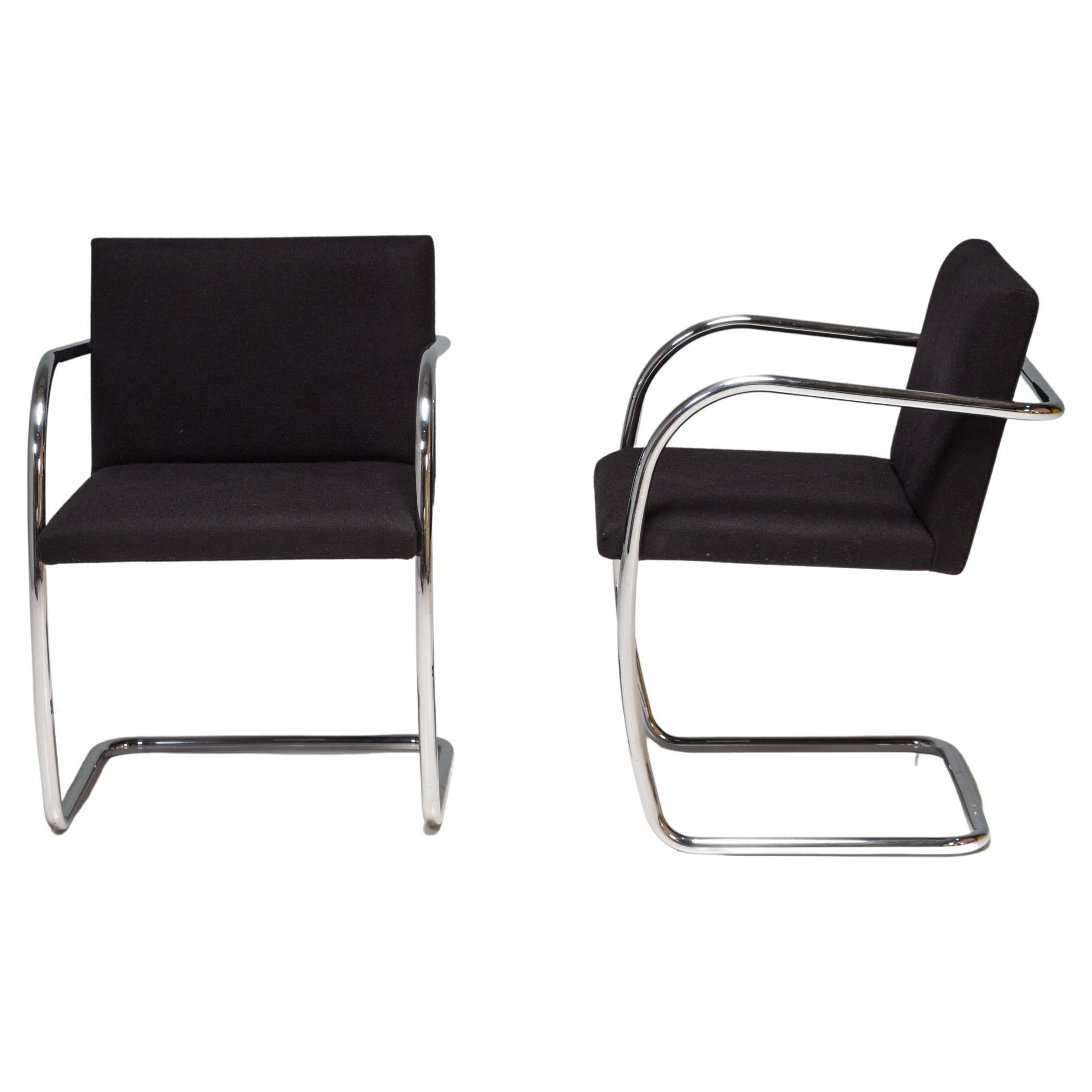 Brno Black Fabric Tubular Dining Chairs by Knoll, Set of 2 For Sale