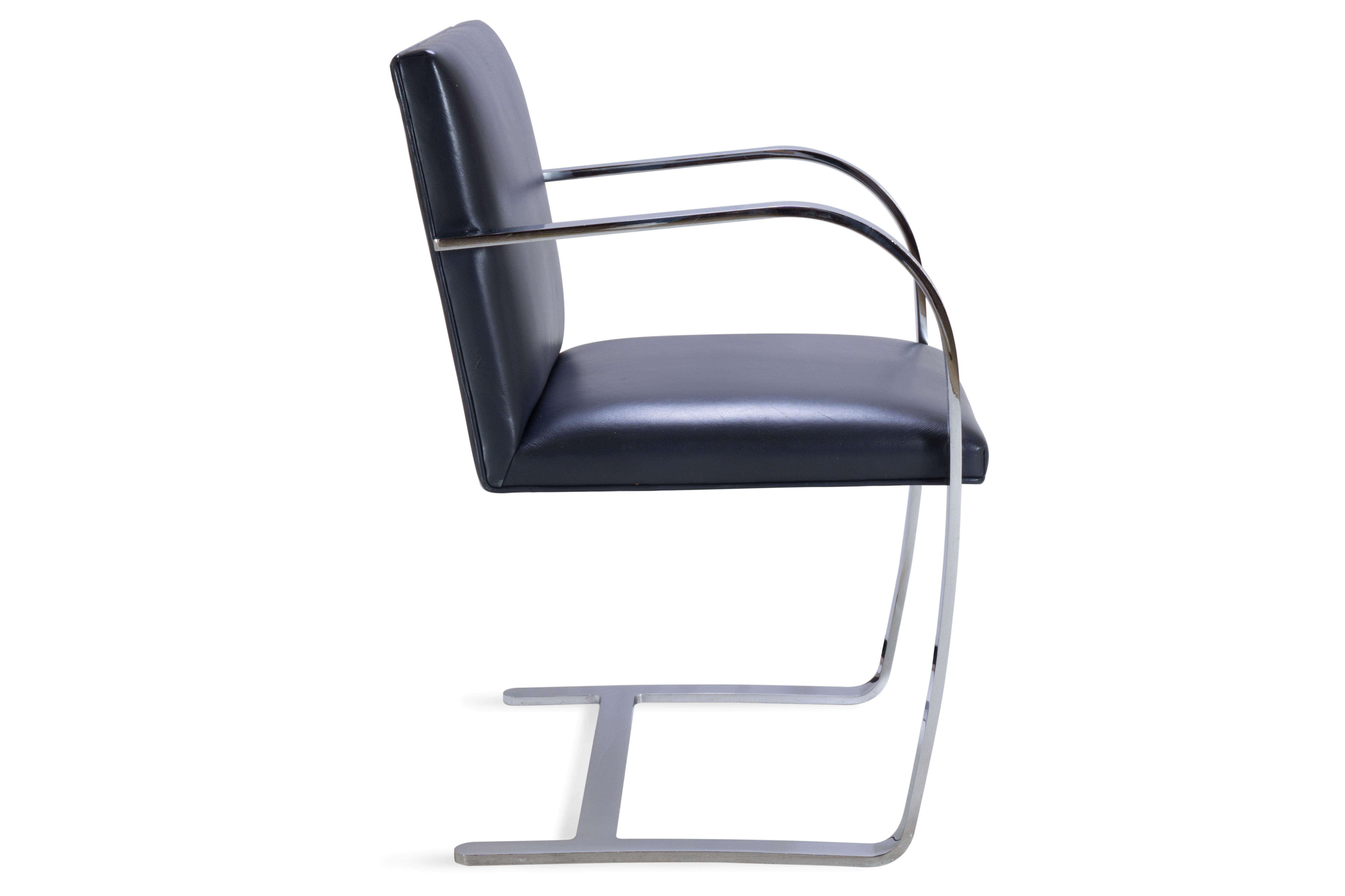 Mid-Century Modern Brno Flat-Bar Chair in Original Navy Leather For Sale