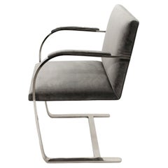 Brno Flat-Bar Chair Upholstered in Light Grey Velvet, Steel Frame