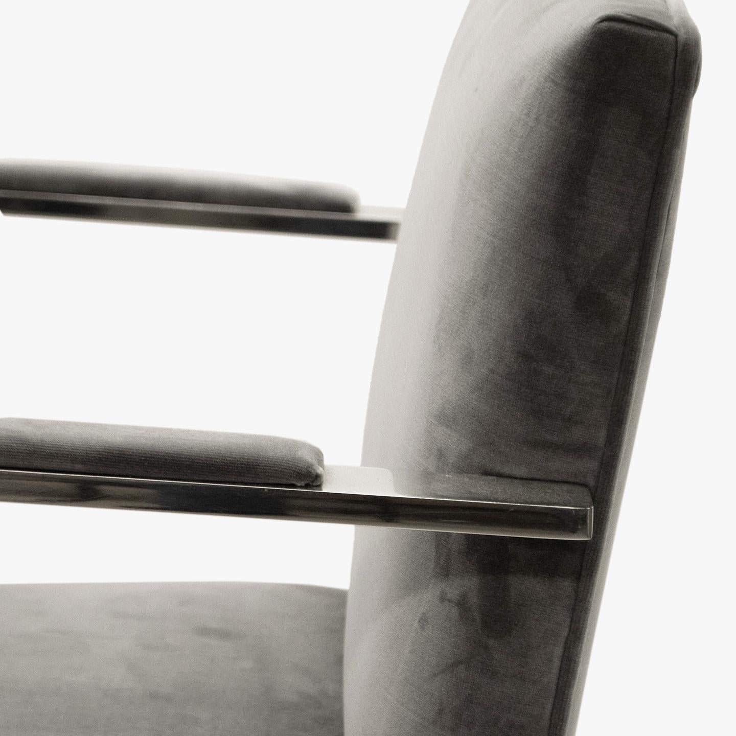 Hand-Crafted Brno Flat-Bar Chair Upholstered in Light Grey Velvet, Steel Frame For Sale