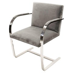 Brno Flat-Bar Chair Upholstered in Light Grey Velvet, Steel Frame