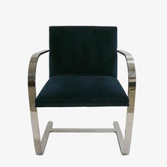Brno Flat-Bar Chair Upholstered in Navy Velvet, Steel Frame