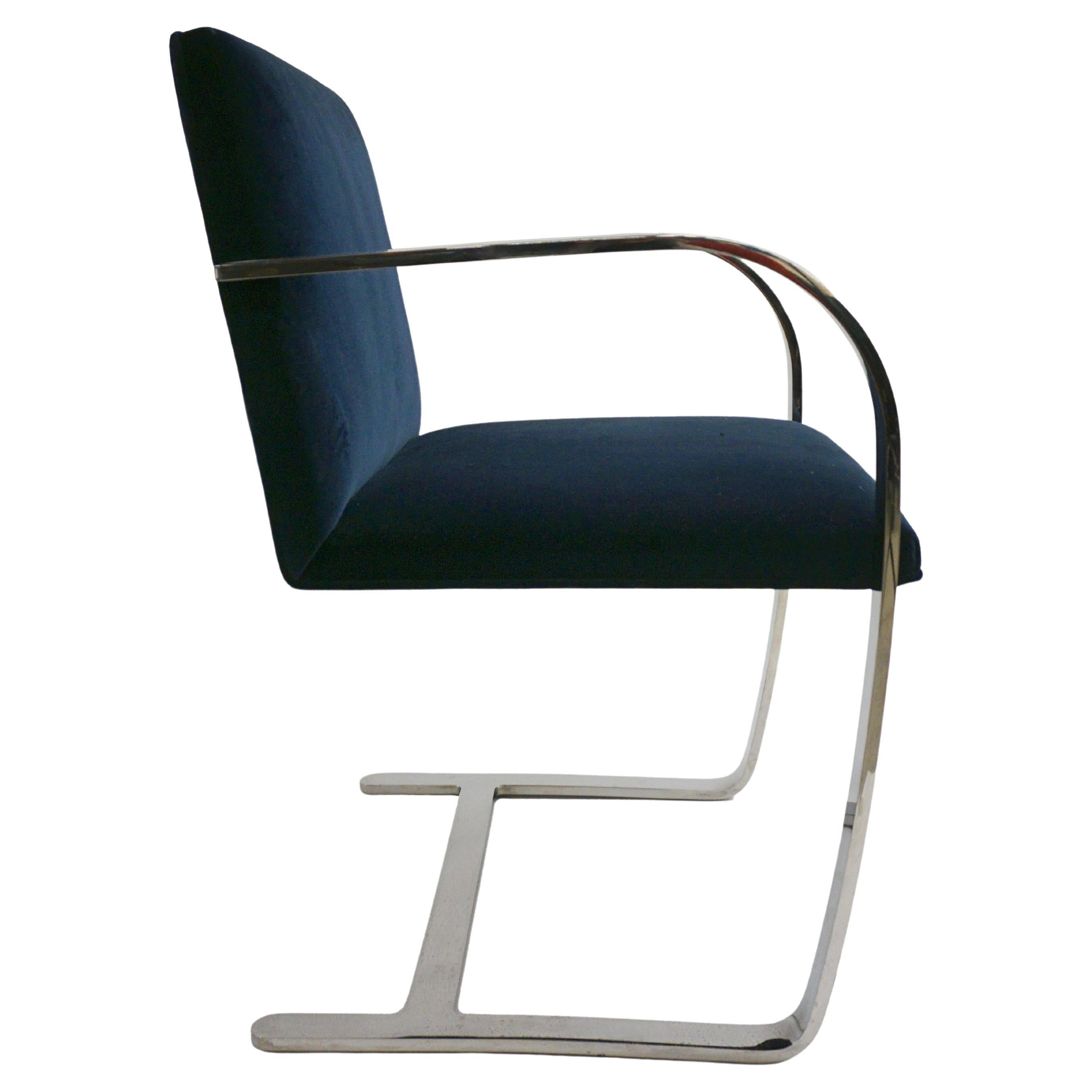 Brno Flat-Bar Chair Upholstered in Navy Velvet, Steel Frame For Sale