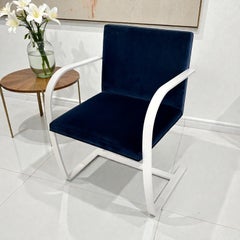 Brno Flat-Bar Chair Upholstered in Navy Velvet, White Frame