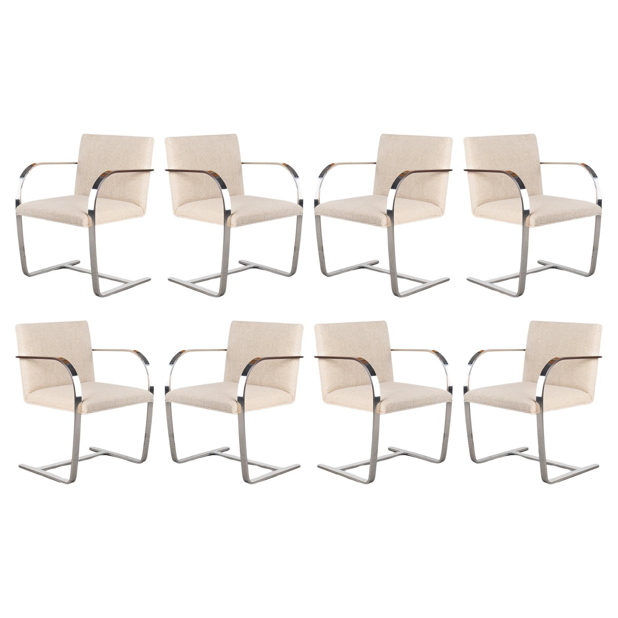 Sedie Brno Flat-Bar di Knoll in lana originale avorio e acciaio inossidabile, set da 8 in vendita