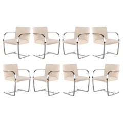 Brno Flat-Bar Chairs by Knoll in Ivory Wool & Stainless Steel, Set of 8