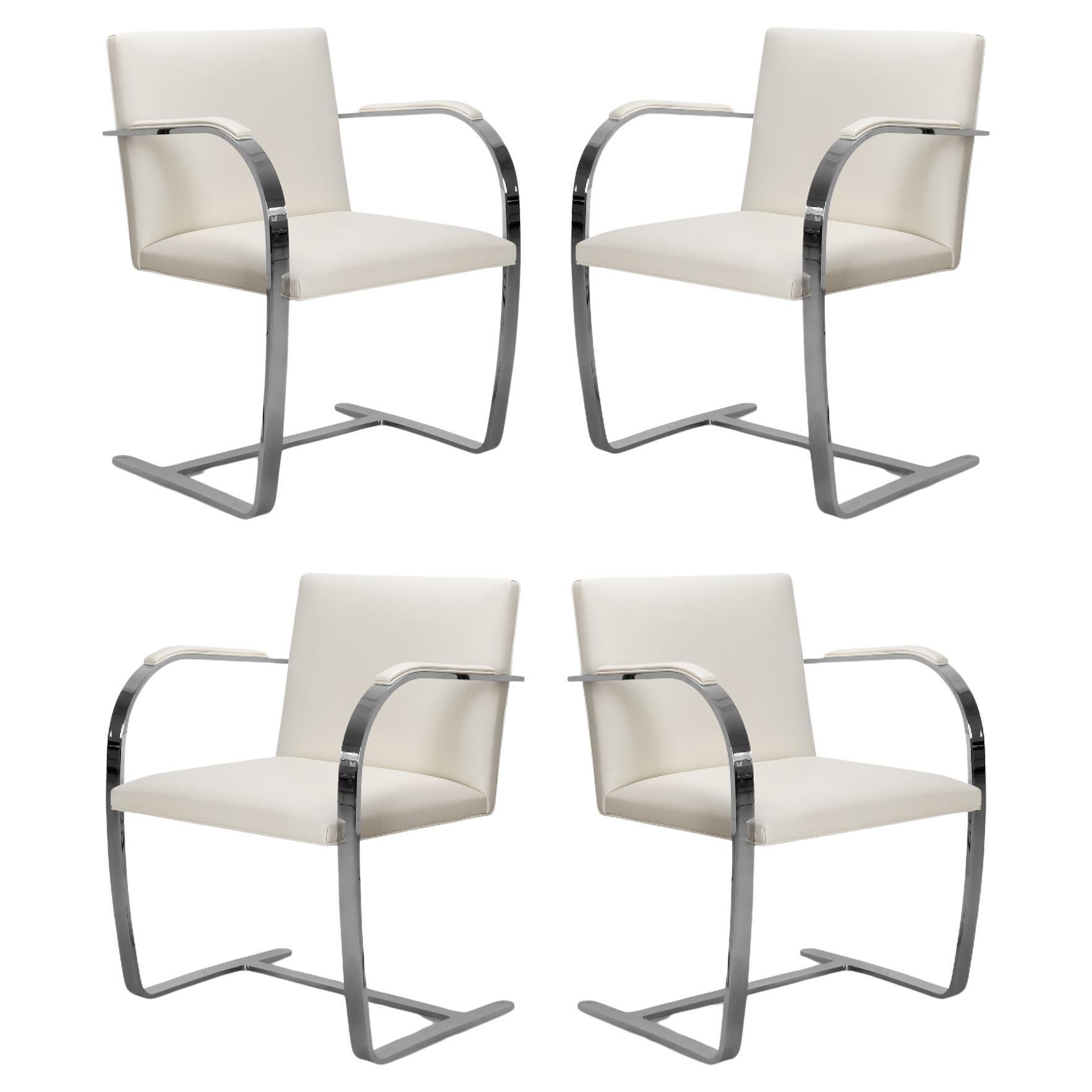 Brno Flat-Bar Chairs in Ivory Leather by Mies van der Rohe for Knoll, Set of 4