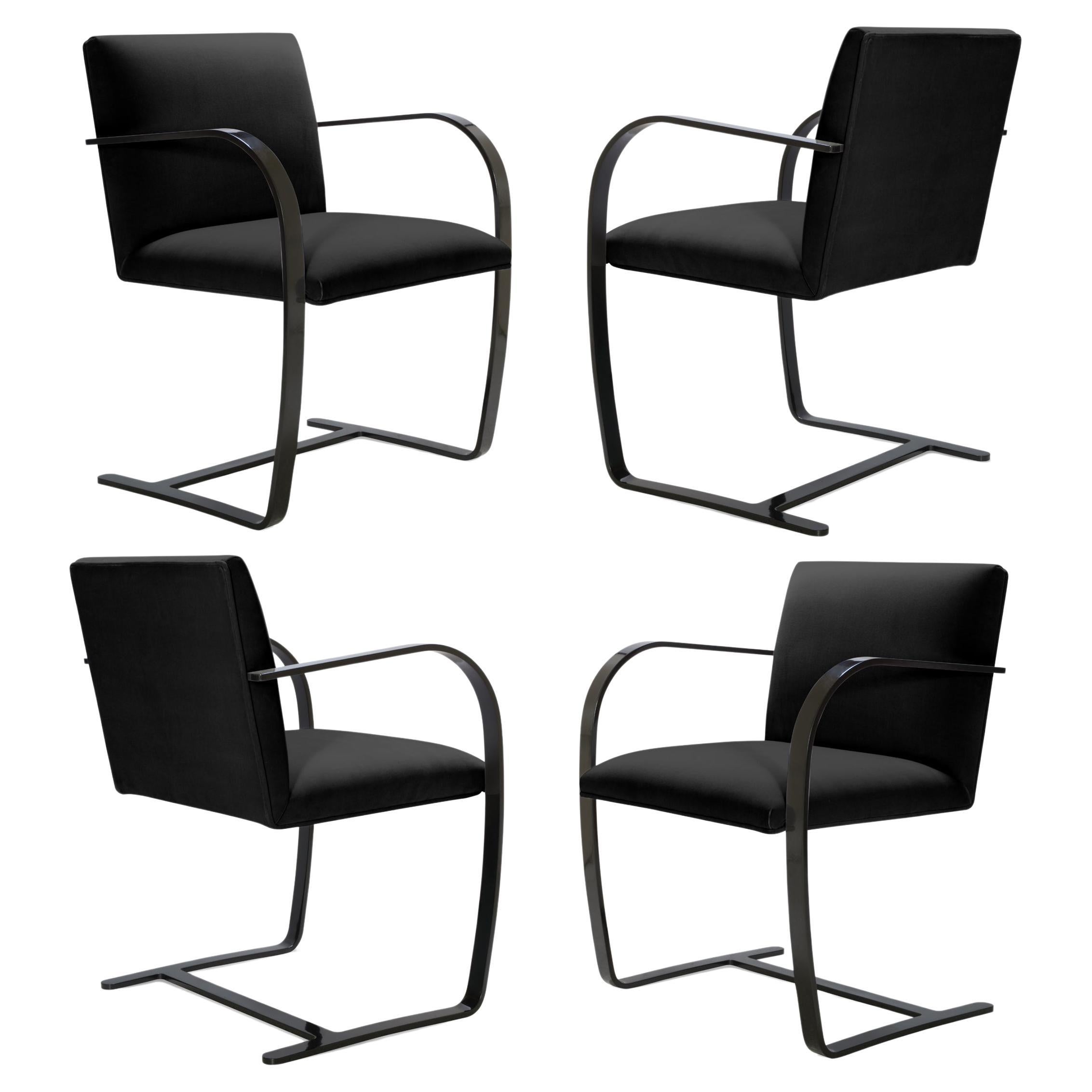 Brno Flat-Bar Chairs in Noir Velvet, Obsidian Gloss, Set of 4