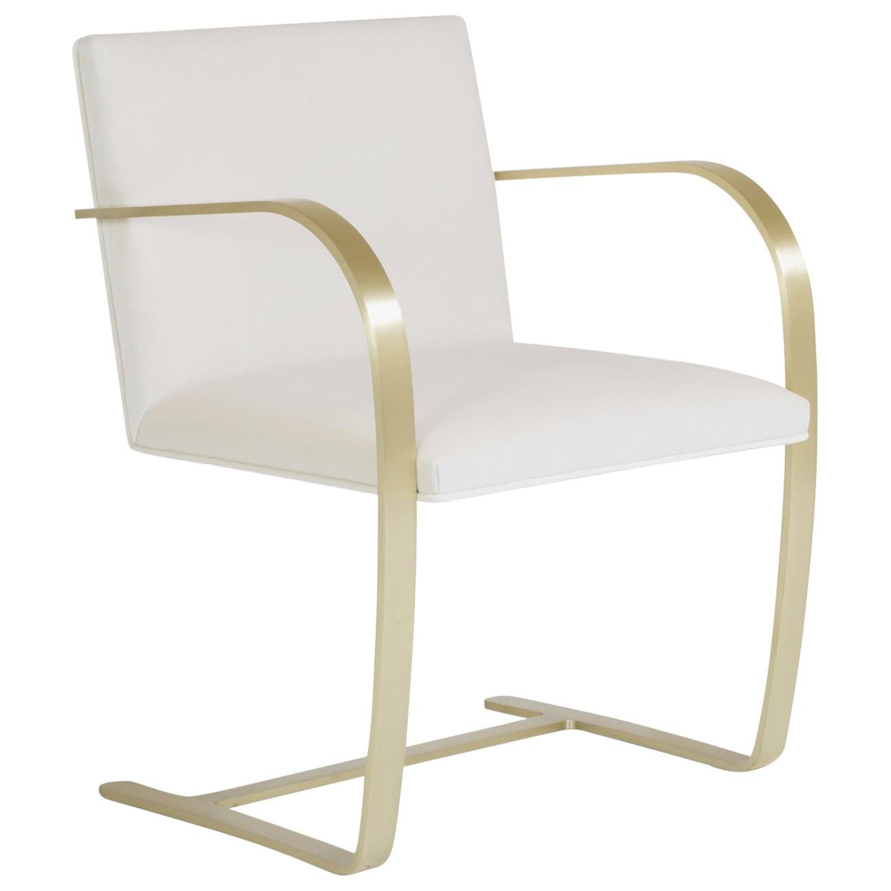 Brno Flat-Bar Chairs in Velvet, Brushed Brass by Mies van der Rohe for Knoll