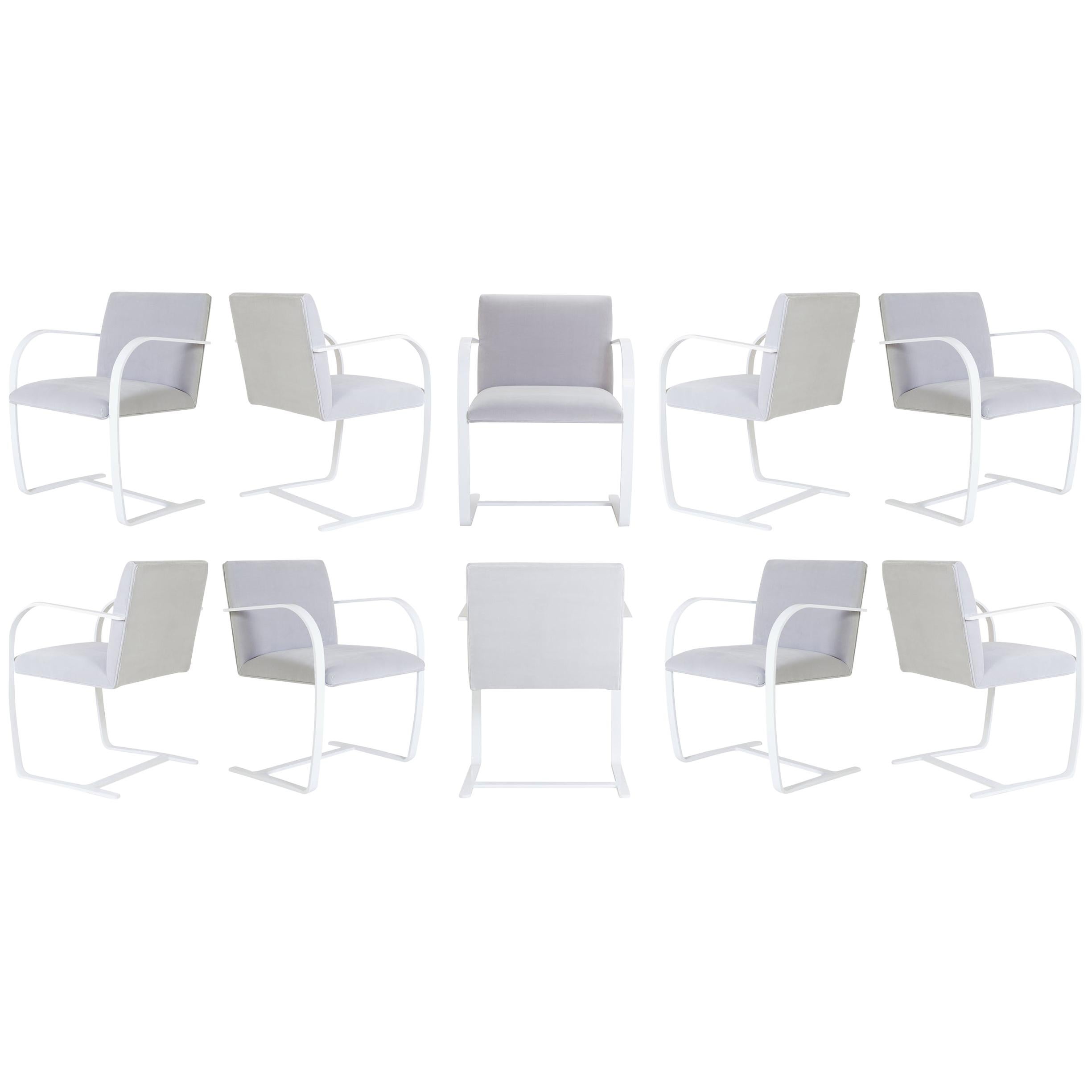 Brno Flat-Bar Chairs in Velvet, Lunar Gloss by Mies van der Rohe for Knoll, 10 For Sale