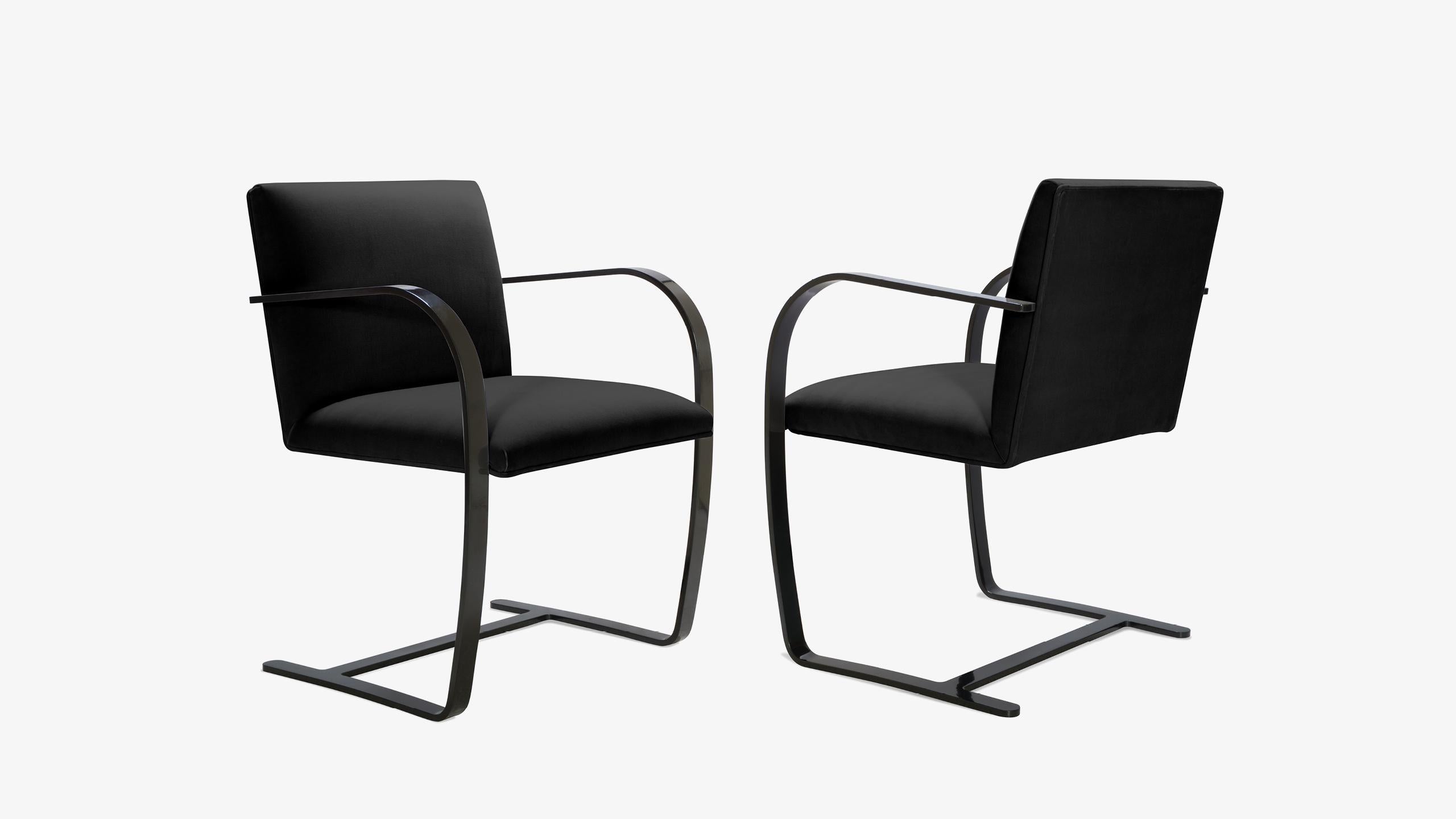 Bauhaus Brno Flat-Bar Chairs in Velvet, Obsidian Gloss by Mies van der Rohe for Knoll For Sale