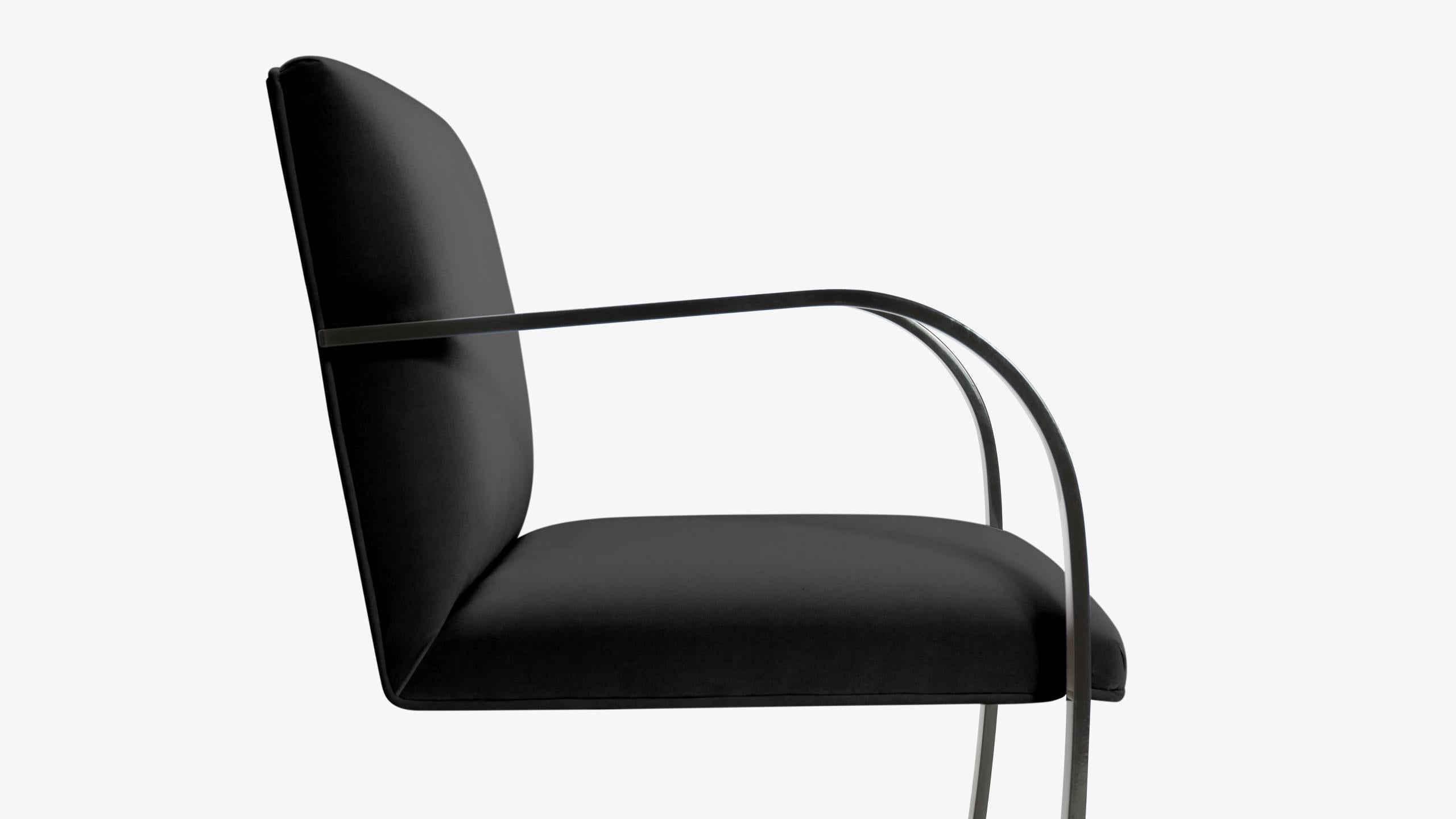 Powder-Coated Brno Flat-Bar Chairs in Velvet, Obsidian Gloss by Mies van der Rohe for Knoll For Sale