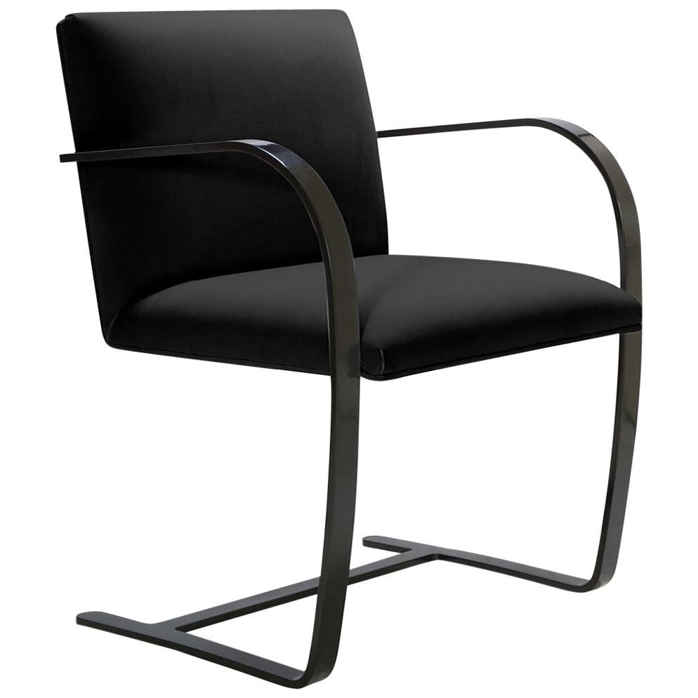 Brno Flat-Bar Chairs in Velvet, Obsidian Gloss by Mies van der Rohe for Knoll