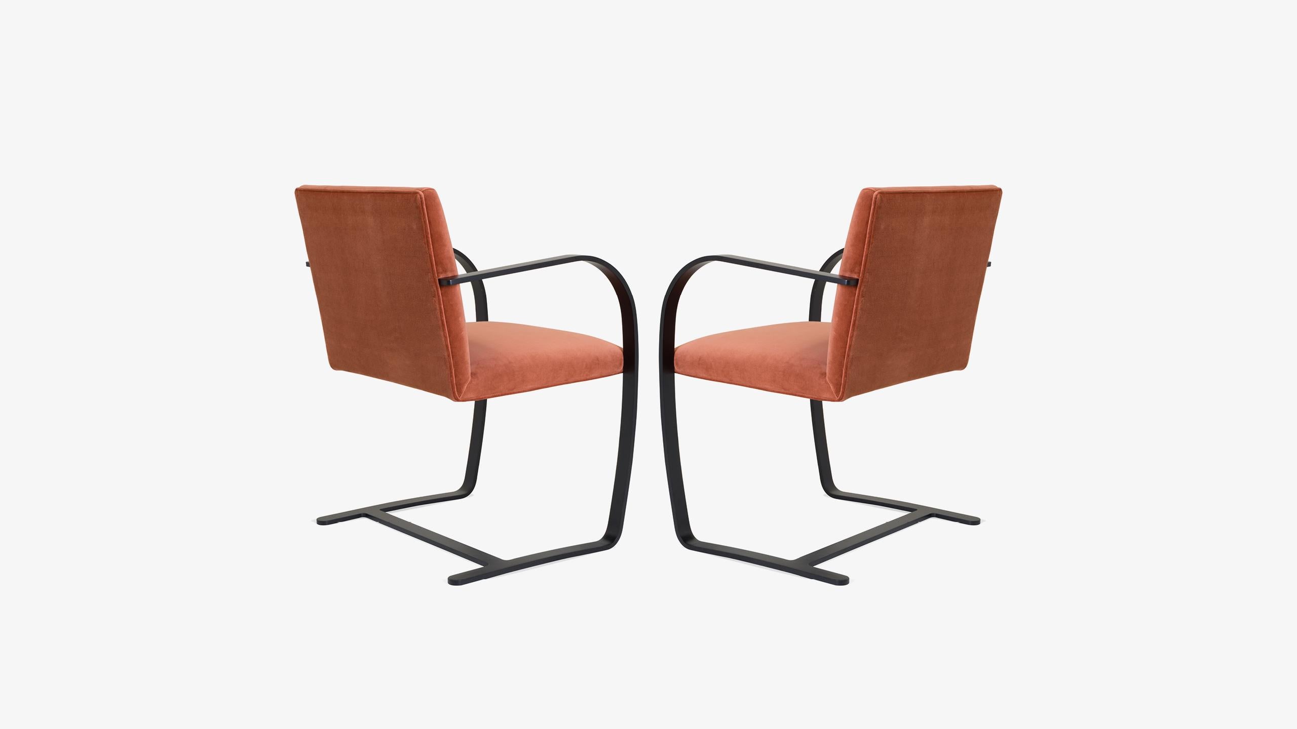 Bauhaus Brno Flat-Bar Chairs in Velvet, Obsidian Matte by Mies van der Rohe for Knoll For Sale