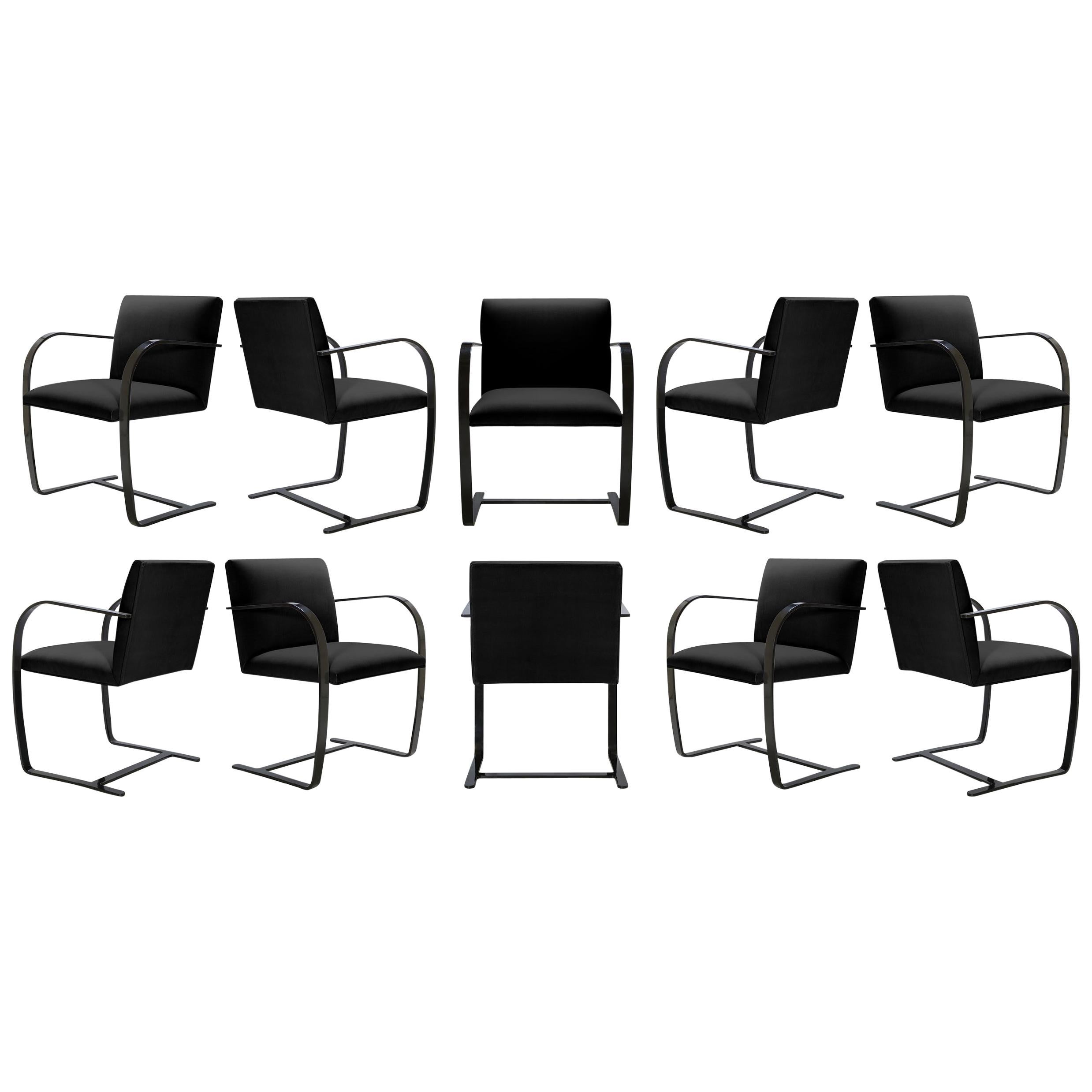 Brno Flat-Bar Chairs Velvet, Obsidian Gloss by Mies van der Rohe for Knoll, 10