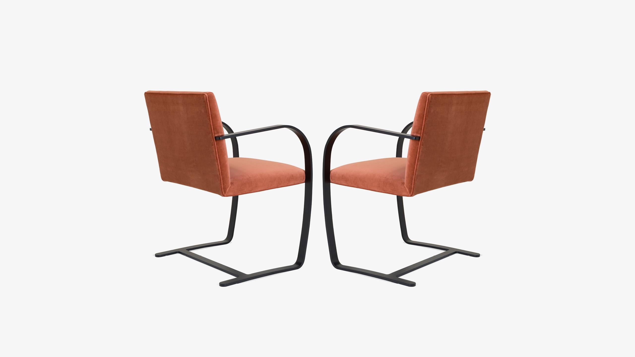 Bauhaus Brno Flat-Bar Chairs Velvet, Obsidian Matte by Mies van der Rohe for Knoll, 6