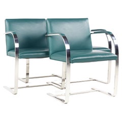 BRNO Mid Century Flat Bar Leather Chairs, Set of 4