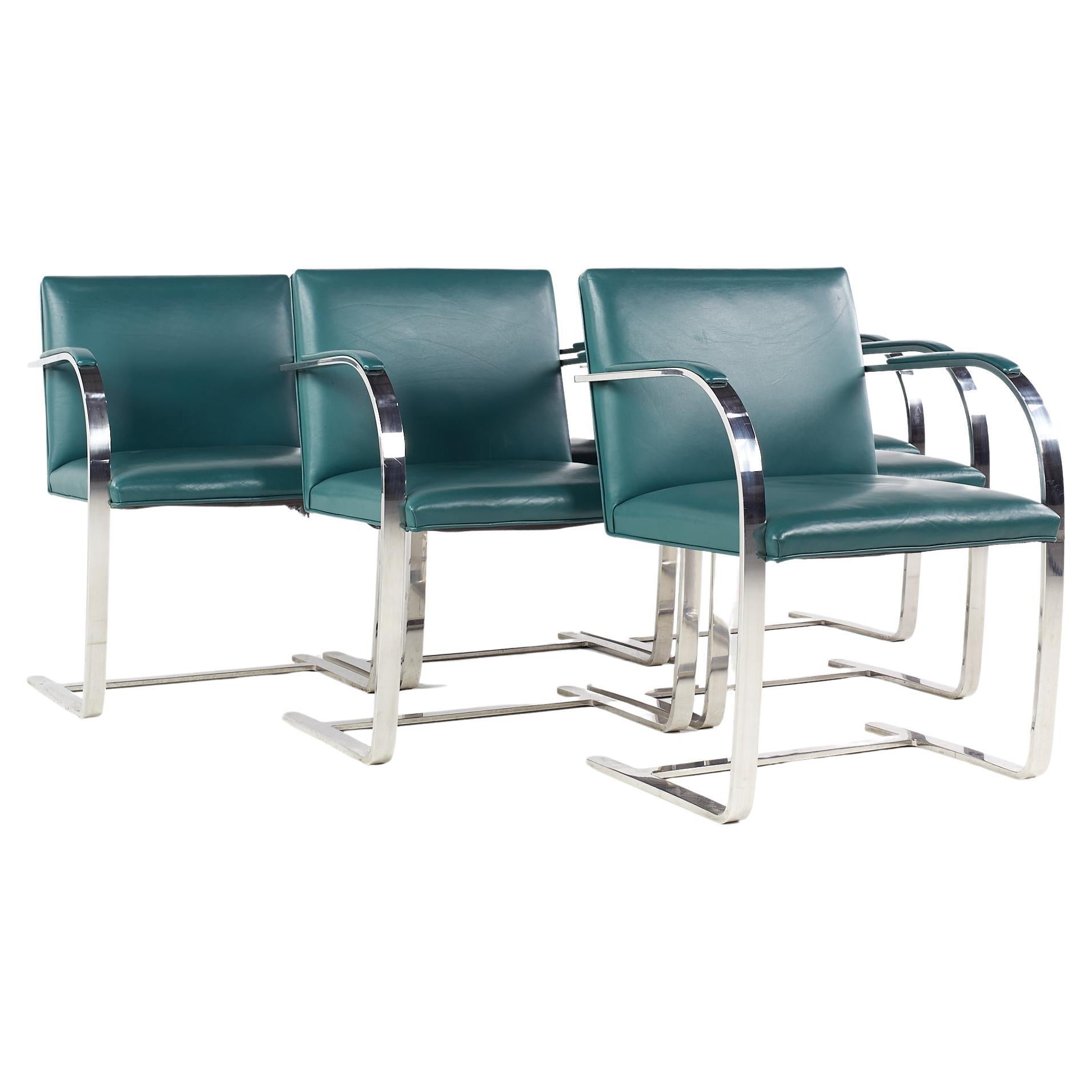BRNO Mid Century Flat Bar Leather Chairs - Set of 6