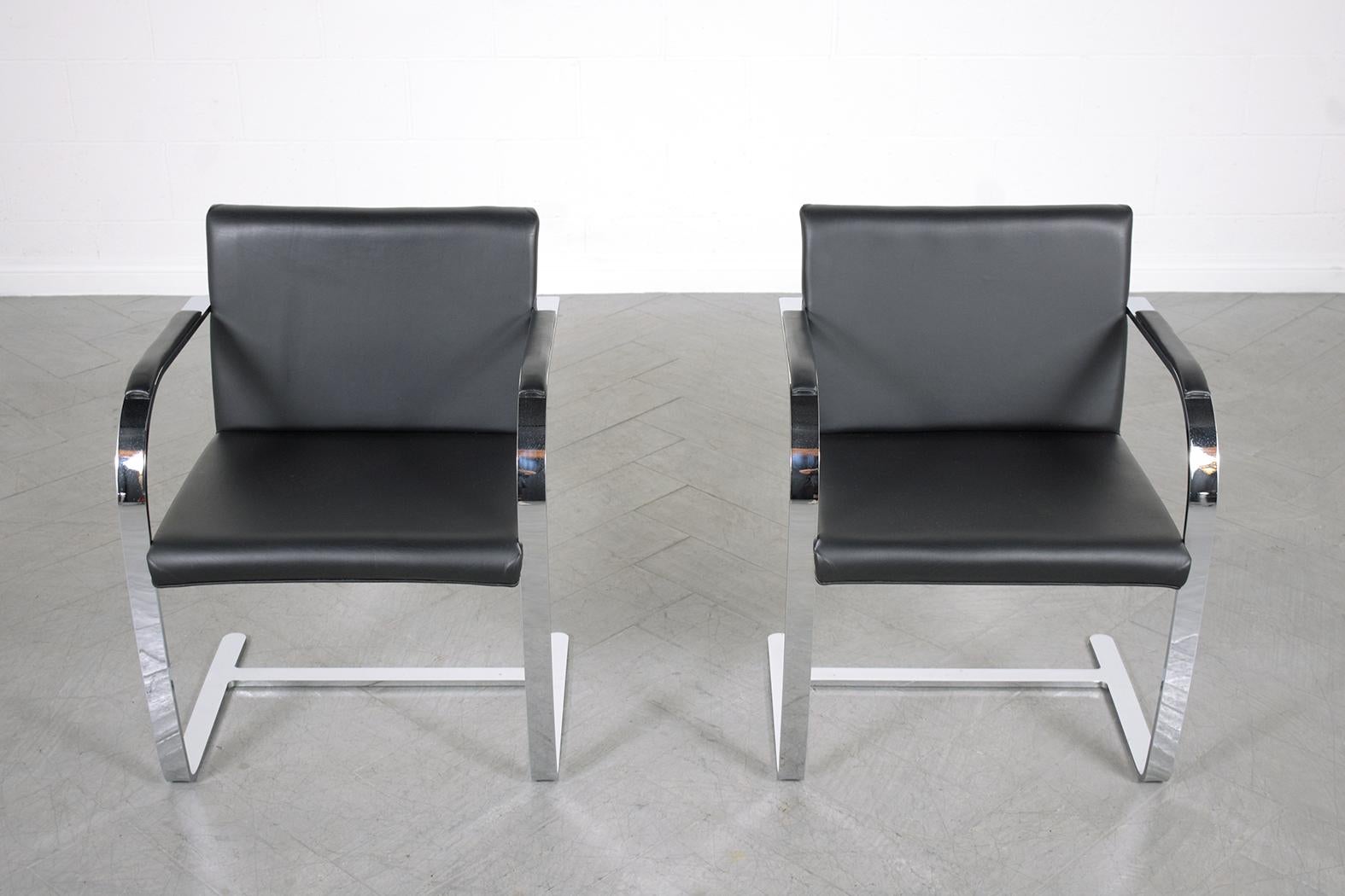 Mid-Century Modern Vintage Set of Four Restored Mies Van Der Rohe Brno Armchairs in Black Leather For Sale
