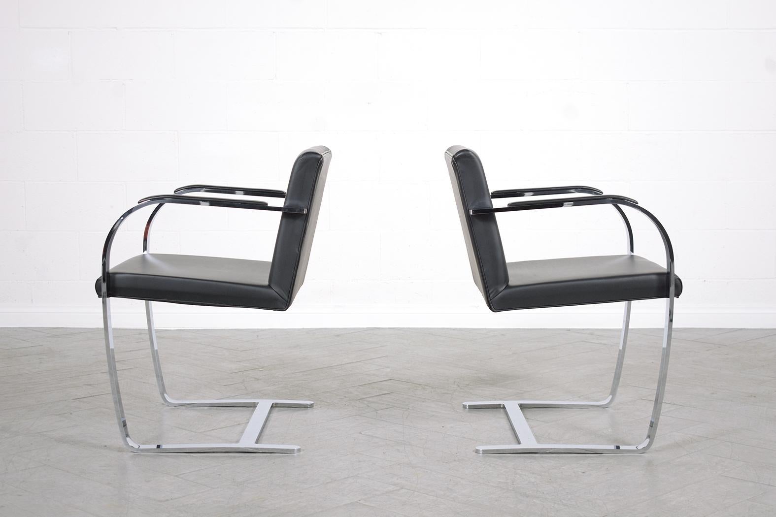 American Vintage Set of Four Restored Mies Van Der Rohe Brno Armchairs in Black Leather For Sale