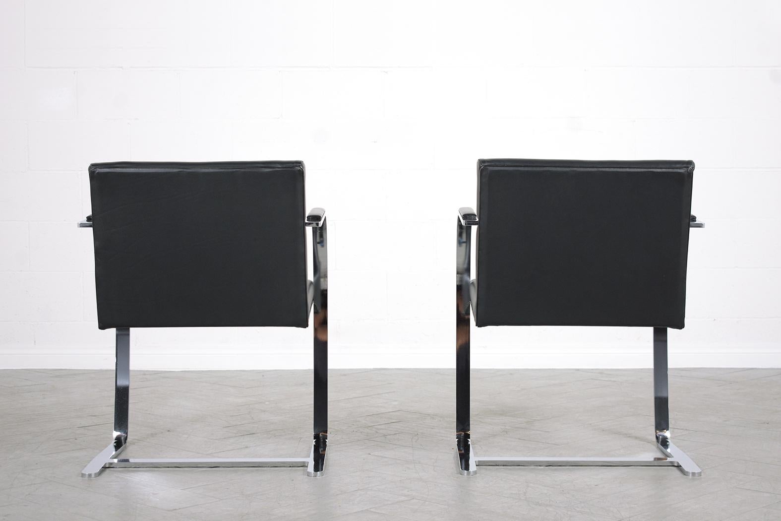 Hand-Crafted Vintage Set of Four Restored Mies Van Der Rohe Brno Armchairs in Black Leather For Sale
