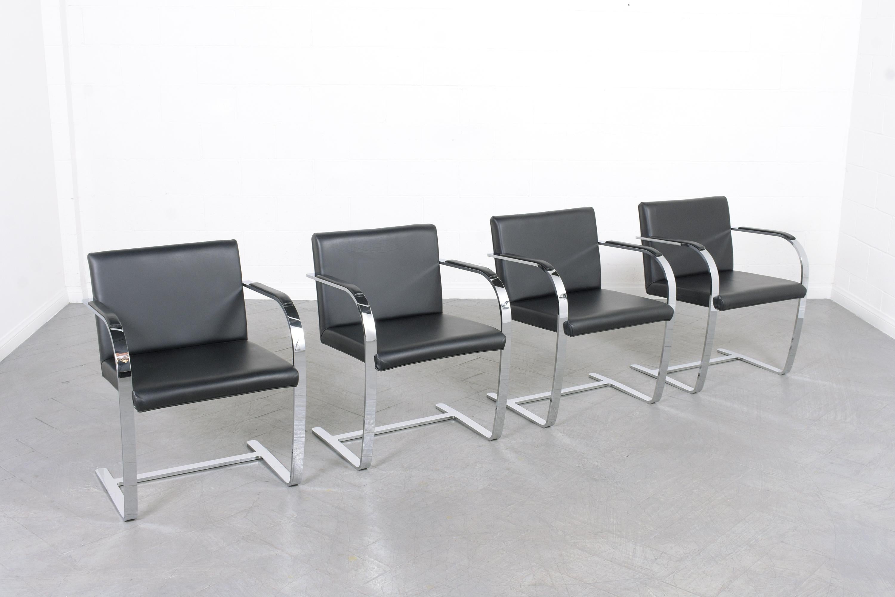 Vintage Set of Four Restored Mies Van Der Rohe Brno Armchairs in Black Leather In Good Condition For Sale In Los Angeles, CA