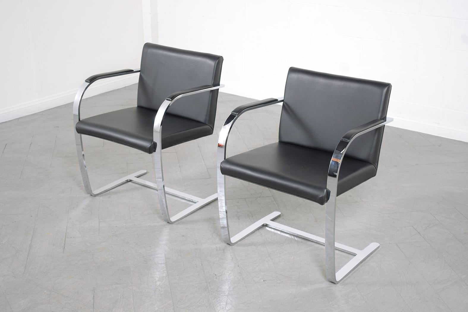 Late 20th Century Vintage Set of Four Restored Mies Van Der Rohe Brno Armchairs in Black Leather For Sale
