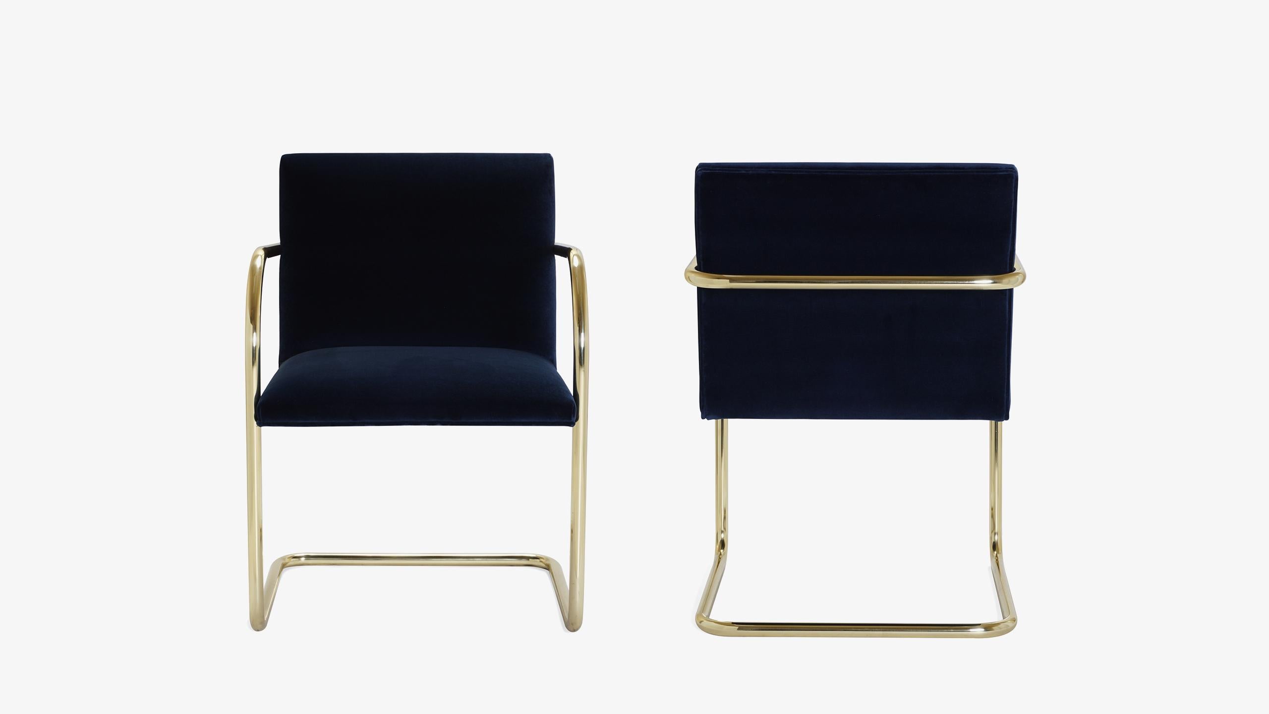Bauhaus Brno Tubular Chairs in Navy Velvet Polished Brass by Mies Van Der Rohe for Knoll For Sale