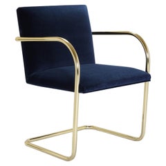 Vintage Brno Tubular Chairs in Navy Velvet Polished Brass by Mies Van Der Rohe for Knoll