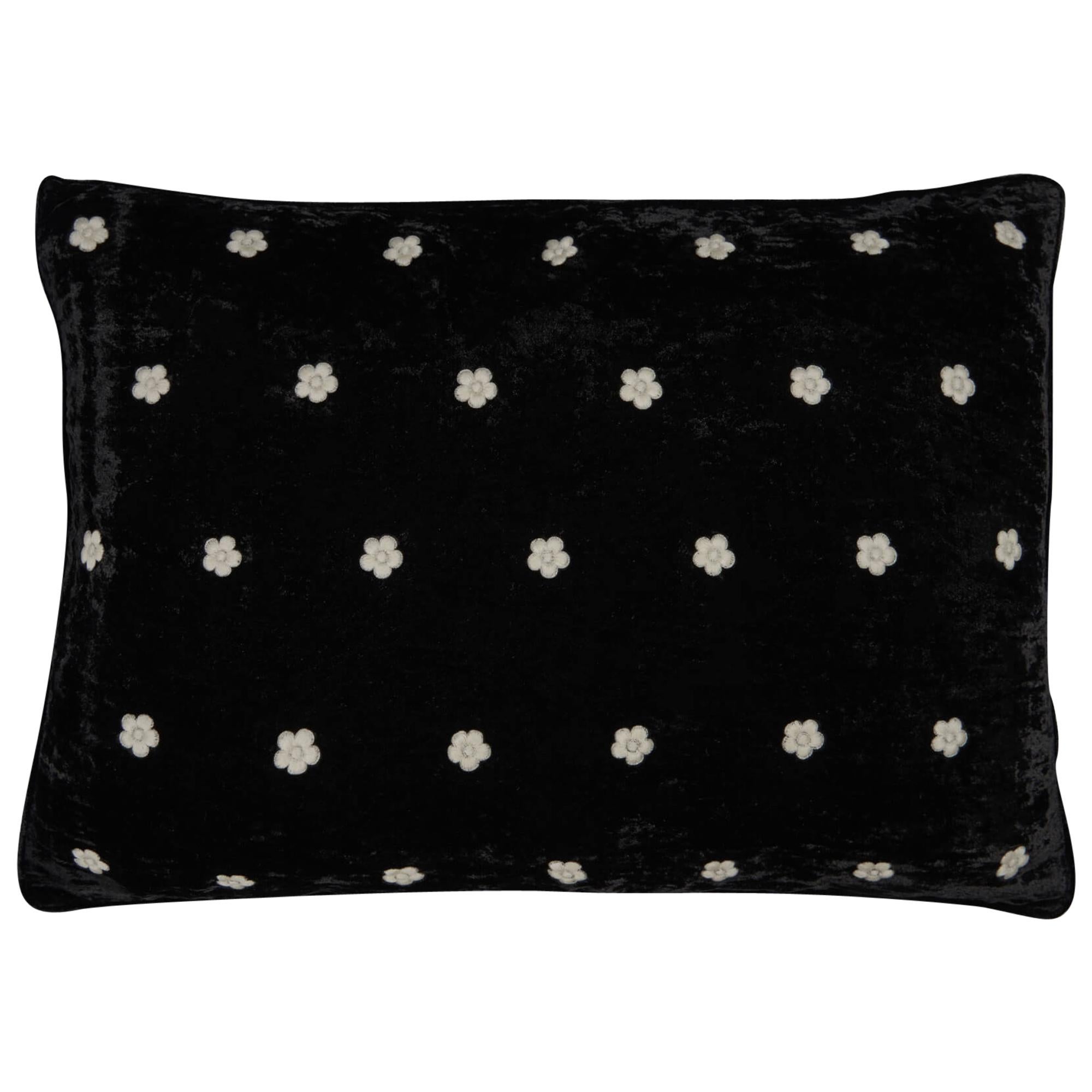 Broad Hand Embroidered Black Velvet Pillow Cover