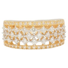 Broad Natural Diamond Wedding Band Stacking Ring in 14K Solid Gold (Certified)